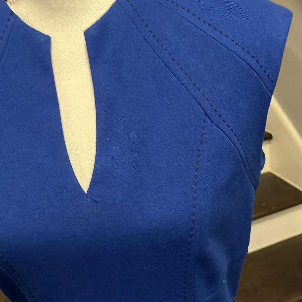 Sangria Royal Blue Sheath Dress V-neck Sleeveless 10P Top Stitching Details. - Picture 7 of 16